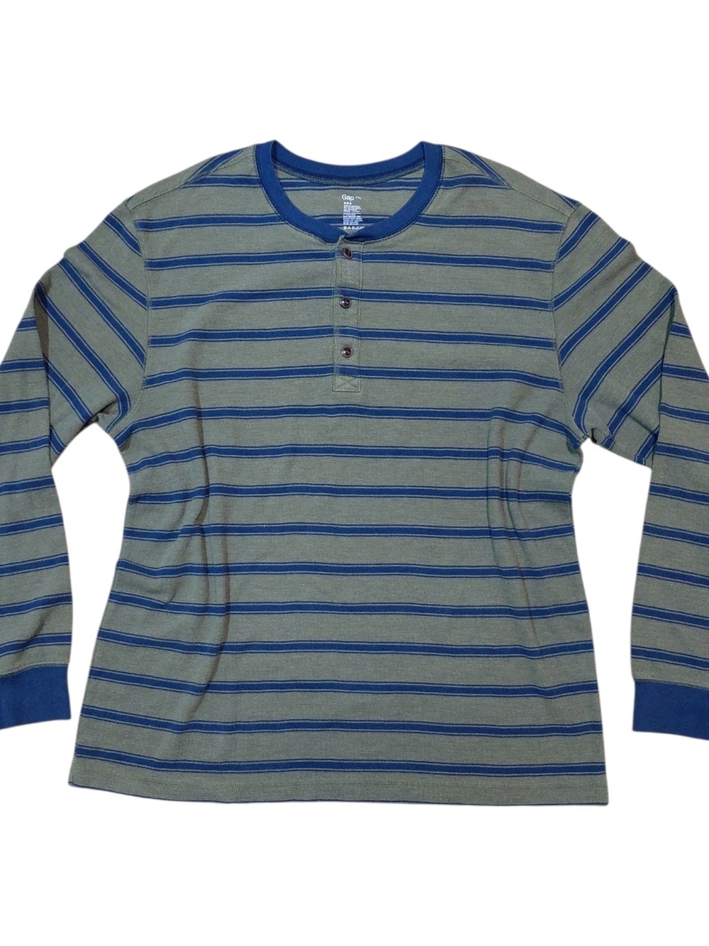 Gap Striped Long Sleeve Henley - Olive & Navy